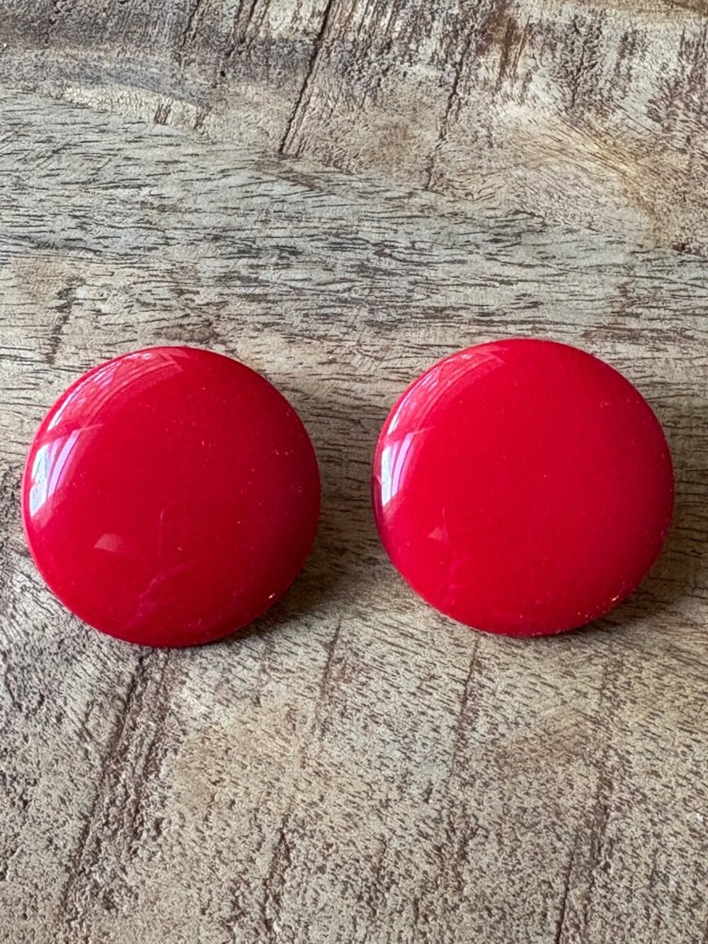 Vintage Retro Large Round Red Acrylic Clip-On Earrings by Liz Claiborne